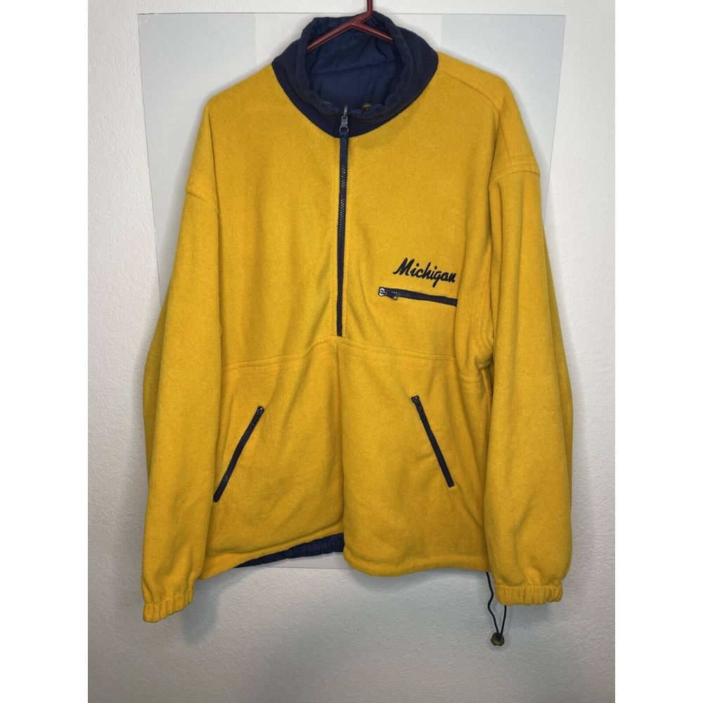 Michigan Wolverines Reversible Anorak Fleece Pullover Jacket Navy Yellow Mens 2X - Picture 2 of 16